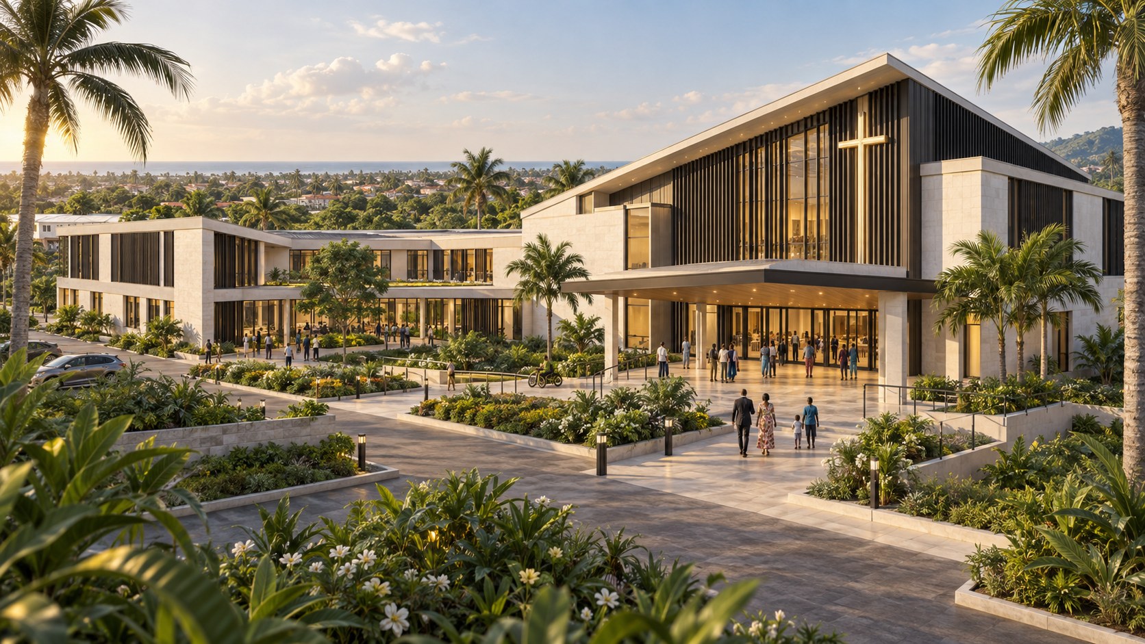 Proposition conceptuelle du futur complexe GICC, avec sanctuaire et ailes complémentaires